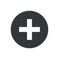 Obraz premium A simple white plus sign symbol inside a dark gray circle, representing addition or a positive symbol