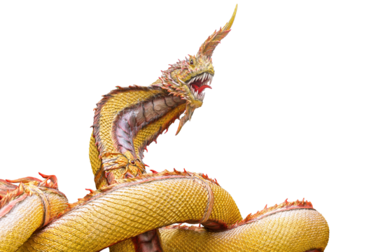 Beautiful Naga statue, Golden naga Isolated on transparent background - Powered by Adobe
