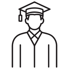 Simple Black Outline Icon of Academic Graduate with Mortarboard