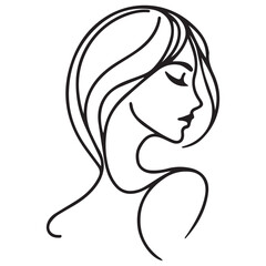 Elegant Woman Profile Line Art Minimalist Design White Background