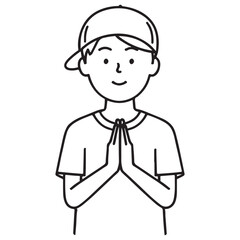 Minimalist Black Line Art Illustration of Person with Hands Pressed Together