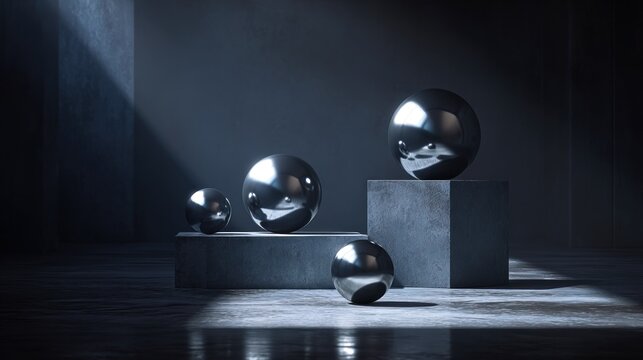 Metallic spheres on grey platforms