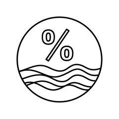 Naklejka premium Simple black and white line art icon representing a percentage symbol over wavy lines