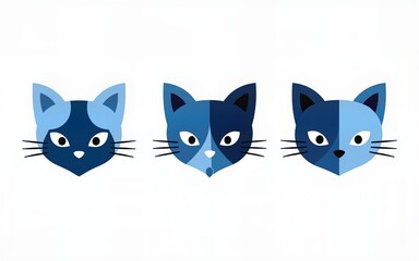 Modern Cat Logo Set with Three Elegant Color Variations. Clean, Vector-Based Designs in Blue and Black for Creating Strong Brand Identity and Stylish Product Labels. High quality