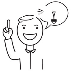 Minimalist Line Art Illustration of Person with Idea Lightbulb Concept