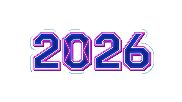 Glowing neon numerals display the upcoming year two thousand twenty six against a dark background - Powered by Adobe
