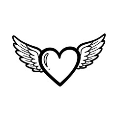 Obraz premium A simple black and white illustration of a heart with wings, isolated on a