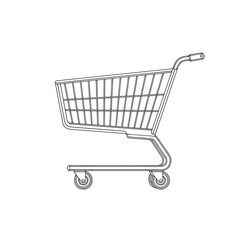 A simple line drawing of a shopping cart, isolated on a, representing commerce and retail