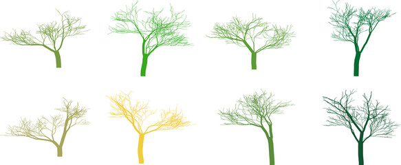 Collection of Various Abstract Tree Silhouettes on a Black Background