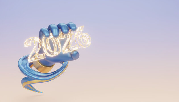 2026 glowing number hand blue gold shiny swirl celebration energizes with hope
