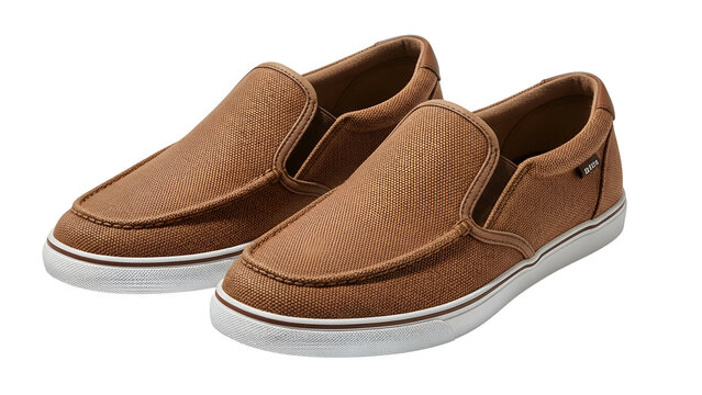 Brown canvas slip on casual shoes display against a dark background