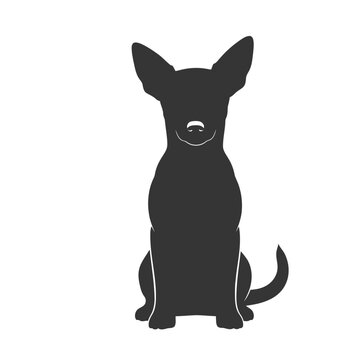 Silhouette of a small dog sitting and facing forward