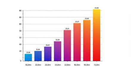 Bar chart displays quantitative data progression across several categories with numerical labels