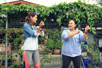 Slim and Plus size woman with sport jacket walk exercise outdoor, wellness lifestyle, wellness and healthy lifestyle