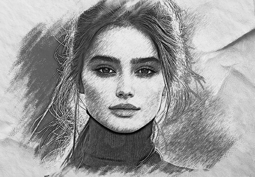 Black And White Pencil Sketch Photo Effect Mockup