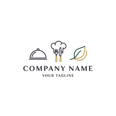 Elegant culinary logo featuring a cloche chef hat and leaf for restaurant branding.
