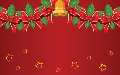Festive Christmas Background with Bells and Ribbon
