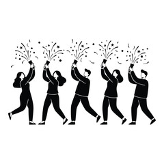 Fototapeta premium Celebrating New Year A Line of Silhouetted People Joyfully Popping Confetti