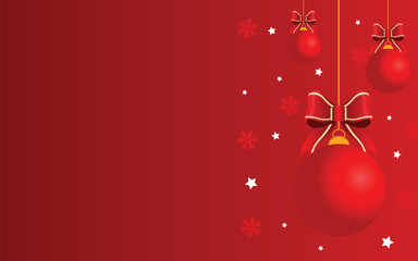 Red Christmas Background with Hanging Ornaments