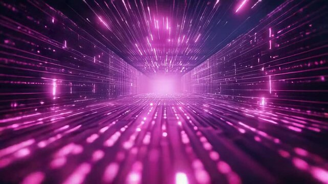 Digital data flowing through futuristic purple network tunnel