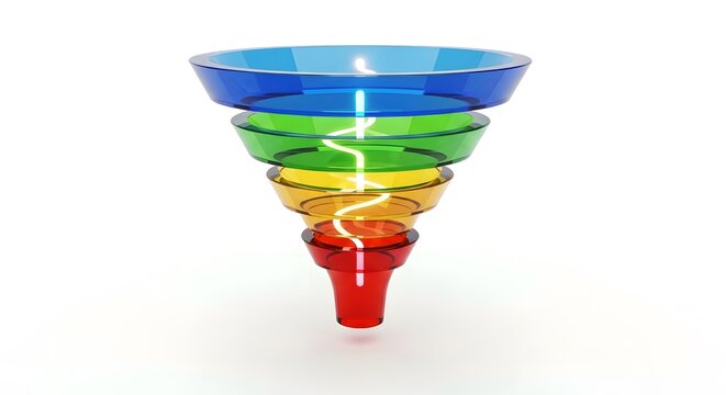 Sales Funnel Illustration With Colorful Layers Representing Conversion Process From Awareness to Purchase Isolated on White Background Demonstrating Marketing Strategy