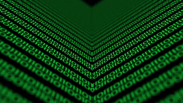 Digital binary code background, green binary digital code abstract background with randomly changing zeros and ones