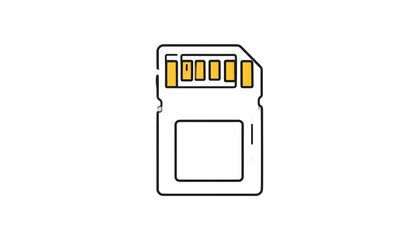 Simplified graphic of a memory card with yellow-accented connector pins against a stark white background. Outline style is used