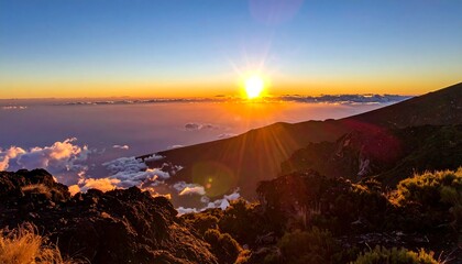 Spectacular Mountain View of Sunrise Over a Sea of Clouds.