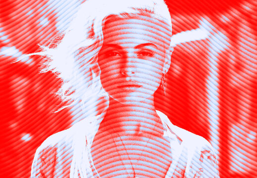 Red And White Engraving Halftone Risograph Photo Effect