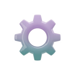 A single stylized gear with a gradient of purple and teal colors isolated on transparent background