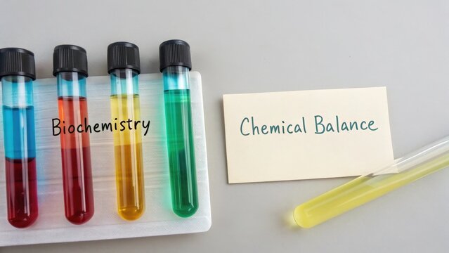 Test tubes with colorful liquid showing chemistry and balance - Powered by Adobe