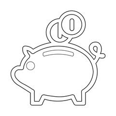Outline icon of a piggy bank with a coin representing financial savings