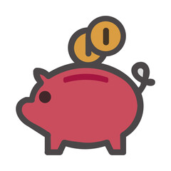 Piggy bank icon with coins representing savings and investment