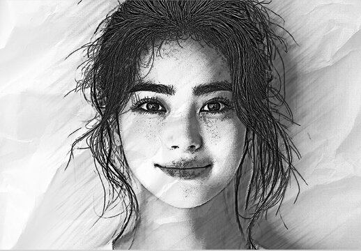 Gray And Black Pencil Sketch Photo Effect Mockup