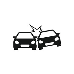 accident icon, broken cars, auto crash on road, symbol on white background