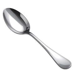 Gleaming silver spoon, oval bowl and slender, curved handle