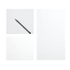 Papers Blank sheets, pencil, top-down, isolated