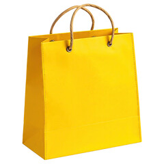 Bright yellow paper shopping bag, rope handles, isolated