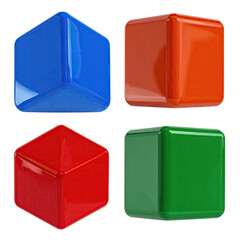 Four glossy, rounded edge blocks, each a different color