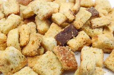 Garlic and cheese bread slices on white background
