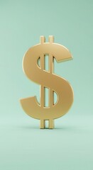 Obraz premium Three dimensional golden currency symbol stands prominently against a soft pale green background