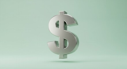 Obraz premium Three dimensional metallic symbol of currency floats above a soft pastel background
