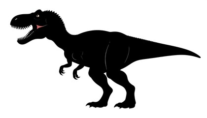 Silhouette of a Tyrannosaurus Rex dinosaur roaring with its mouth open.
