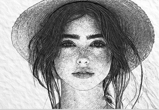 White And Black Pencil Sketch Photo Effect Mockup