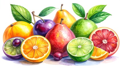 Vibrant Assortment of Fresh Ripe Fruits and Citrus Slices.