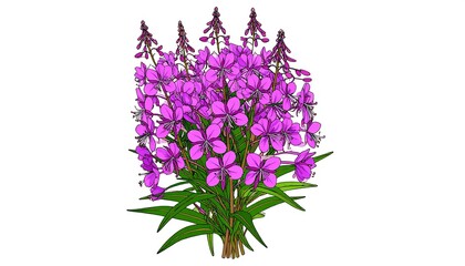 Vibrant Fireweed Flowers Isolated on White Background.