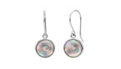 Elegant Silver Earrings With Abalone Inlay on White