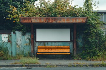 Bus stop with empty banner, offering space for commercial advertising. Clean, blank canvas serves as backdrop for marketing strategies, business promotions, or creative campaigns, Generative AI