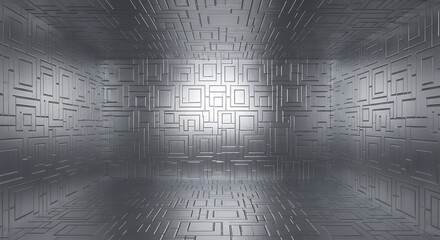 Empty square room with Metal texture background with stainless brushed steel abstract parts
