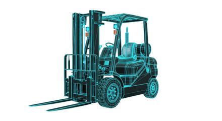 Fototapeta premium Digital wireframe 3d model of a forklift, industrial machinery.